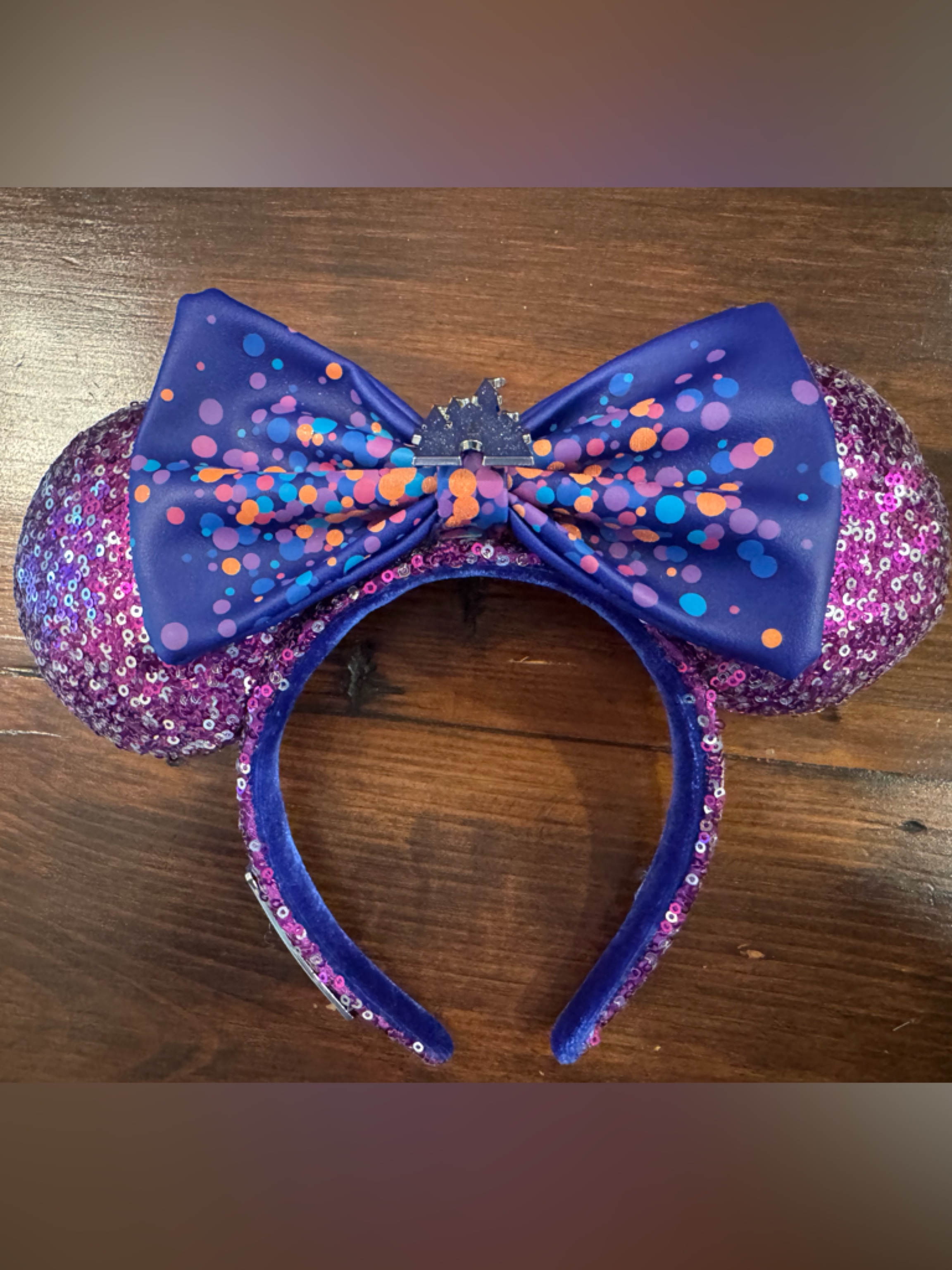 Sequin Purple Minnie Ears Headband With Confetti Bow